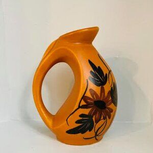 Vintage Mid Century Modern Israeli Kernat Pottery Pitcher Vase,  Hand Painted